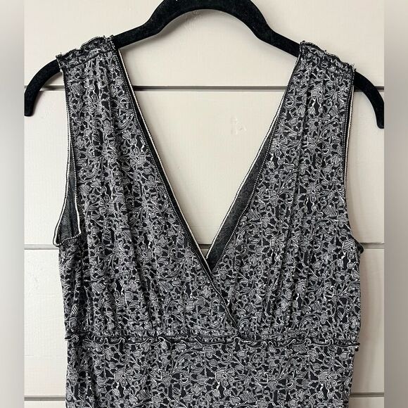 Sophie Max black/white geometric floral print mesh tiered v neck dress sz M EUC‎ - Picture 2 of 8